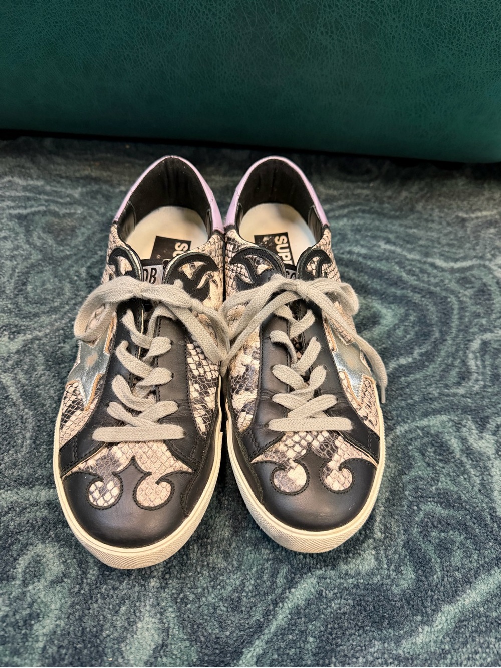 Golden Goose Women's Black, Pink & Gray Snakeskin Low-Top Sneakers